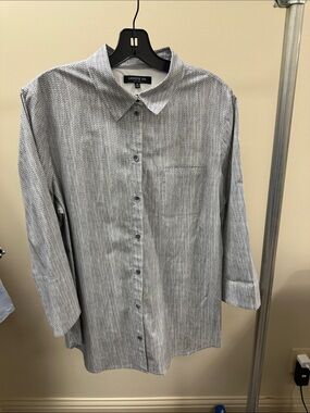 Lafayette 148 New York Black and White Micro-Pattern Button-Down Shirt